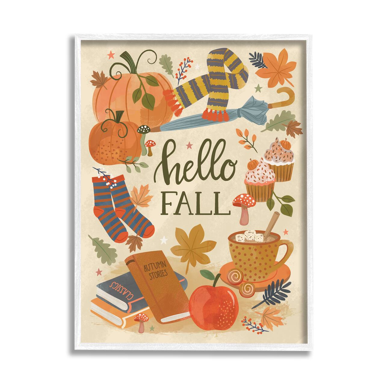 Stupell Industries Hello Fall Cozy Autumn Items Framed Giclee Art